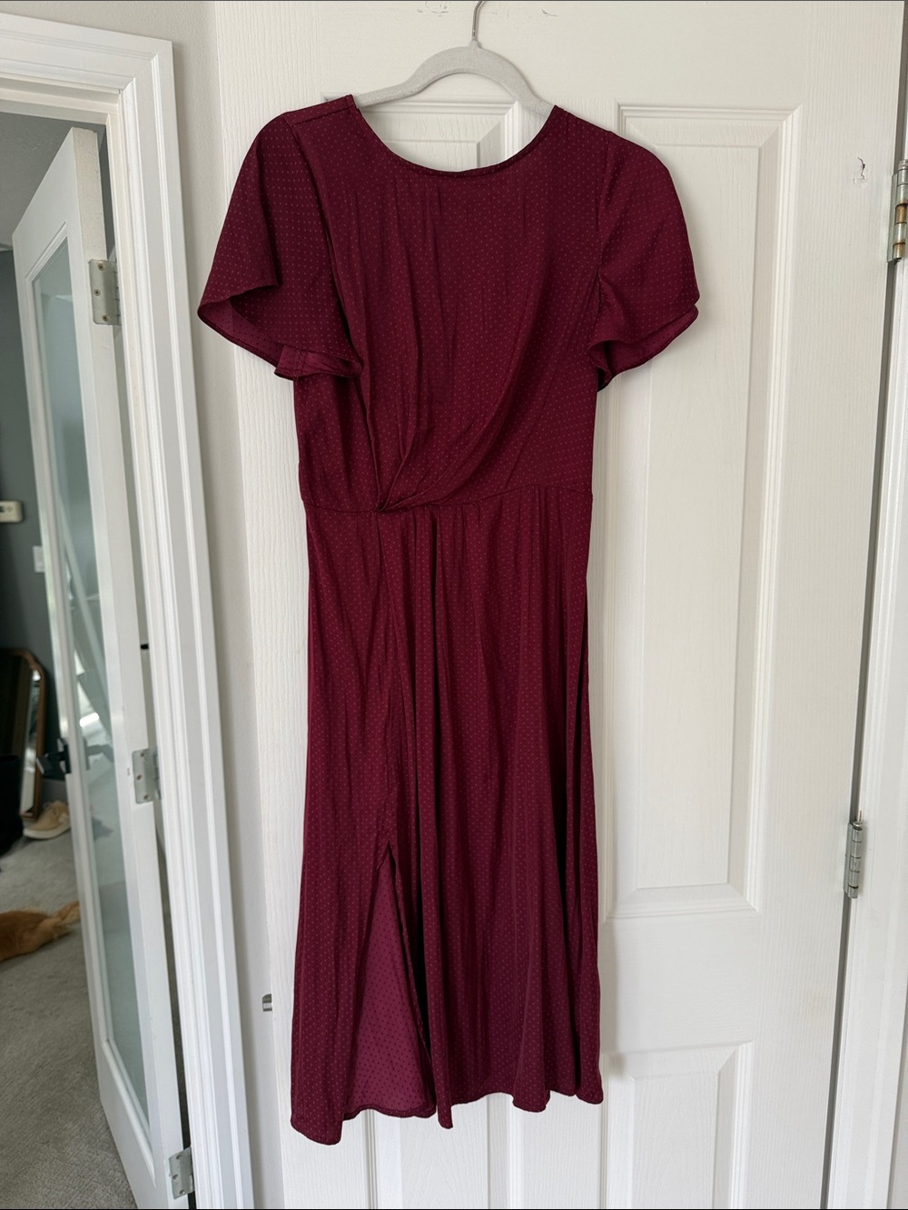 JustFab Burgundy Twist-Front Midi Dress